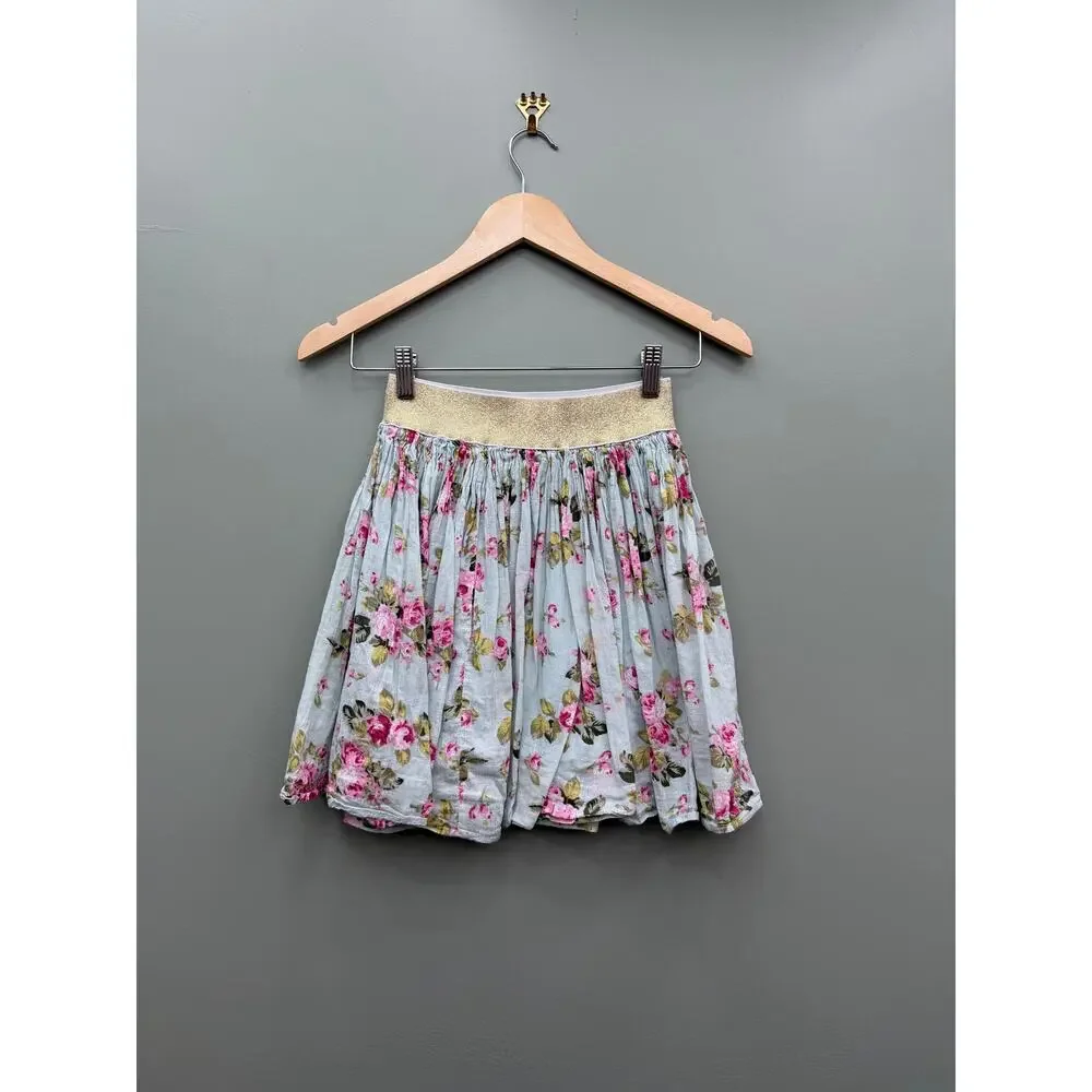 Atmosphere Floral Skater Skirt Blue Pink Roses Gold Waistband UK 8